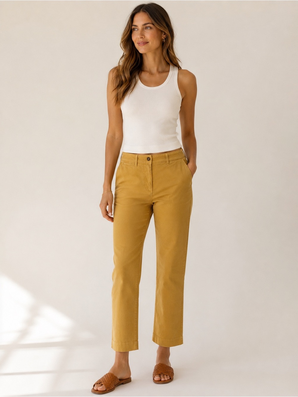 Nili Lotan Tomboy Straight Leg Cotton Canvas Pants in Tuscan Yellow Mustard Sz 4